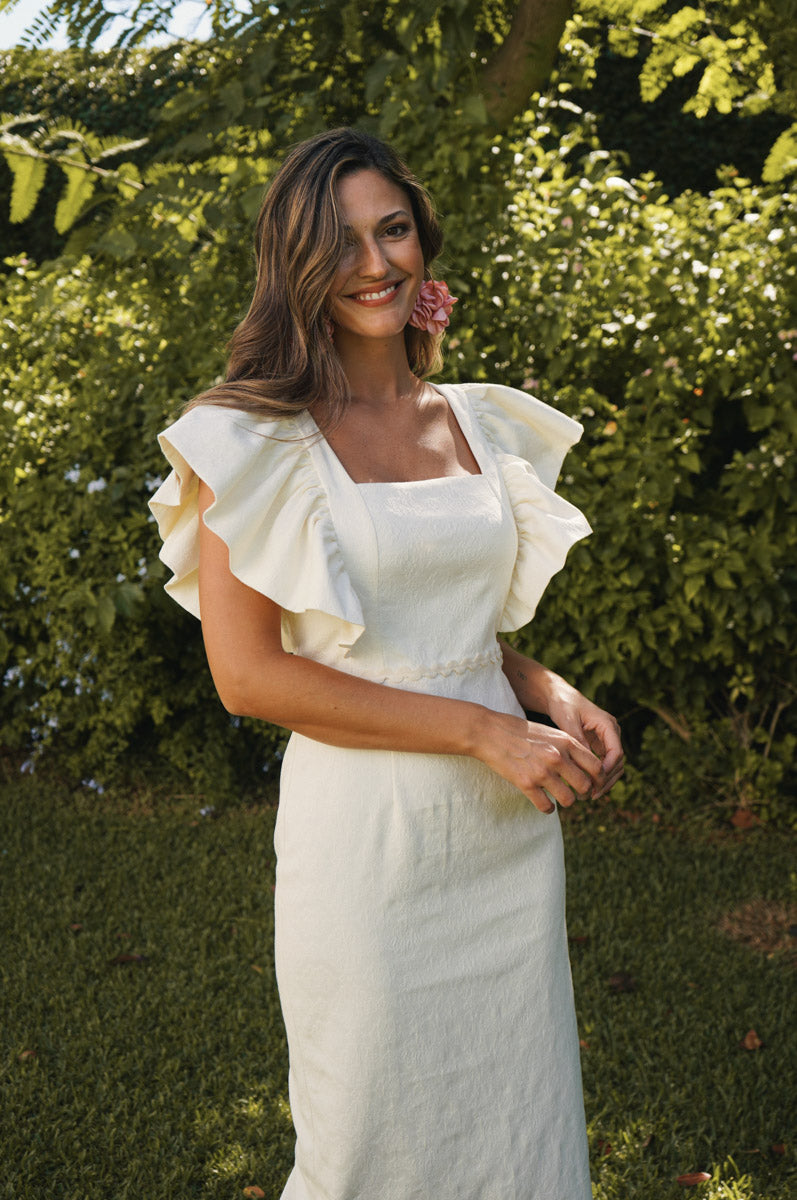 Vestido brocado con ondulina