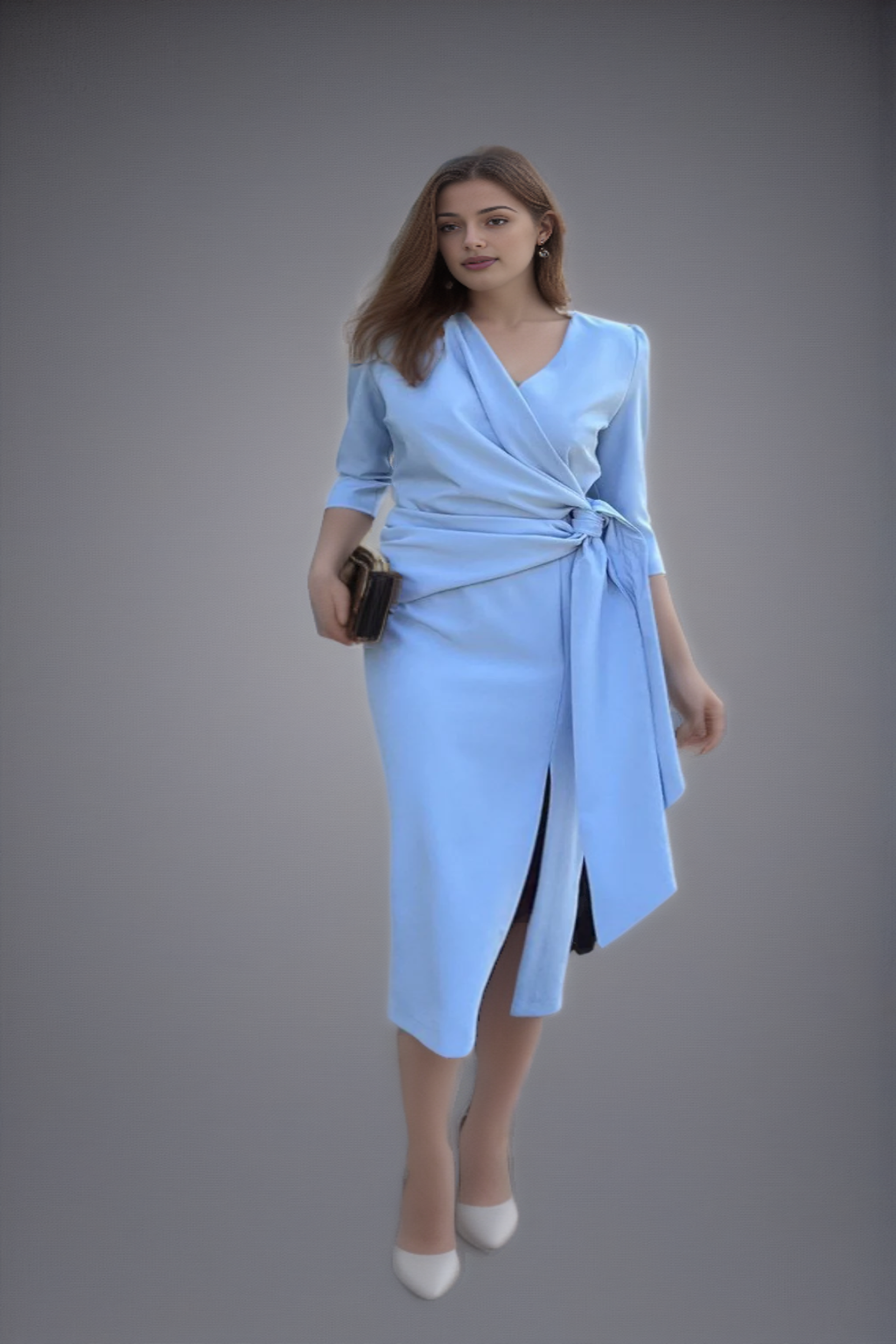 Vestido liso nudo con lazo