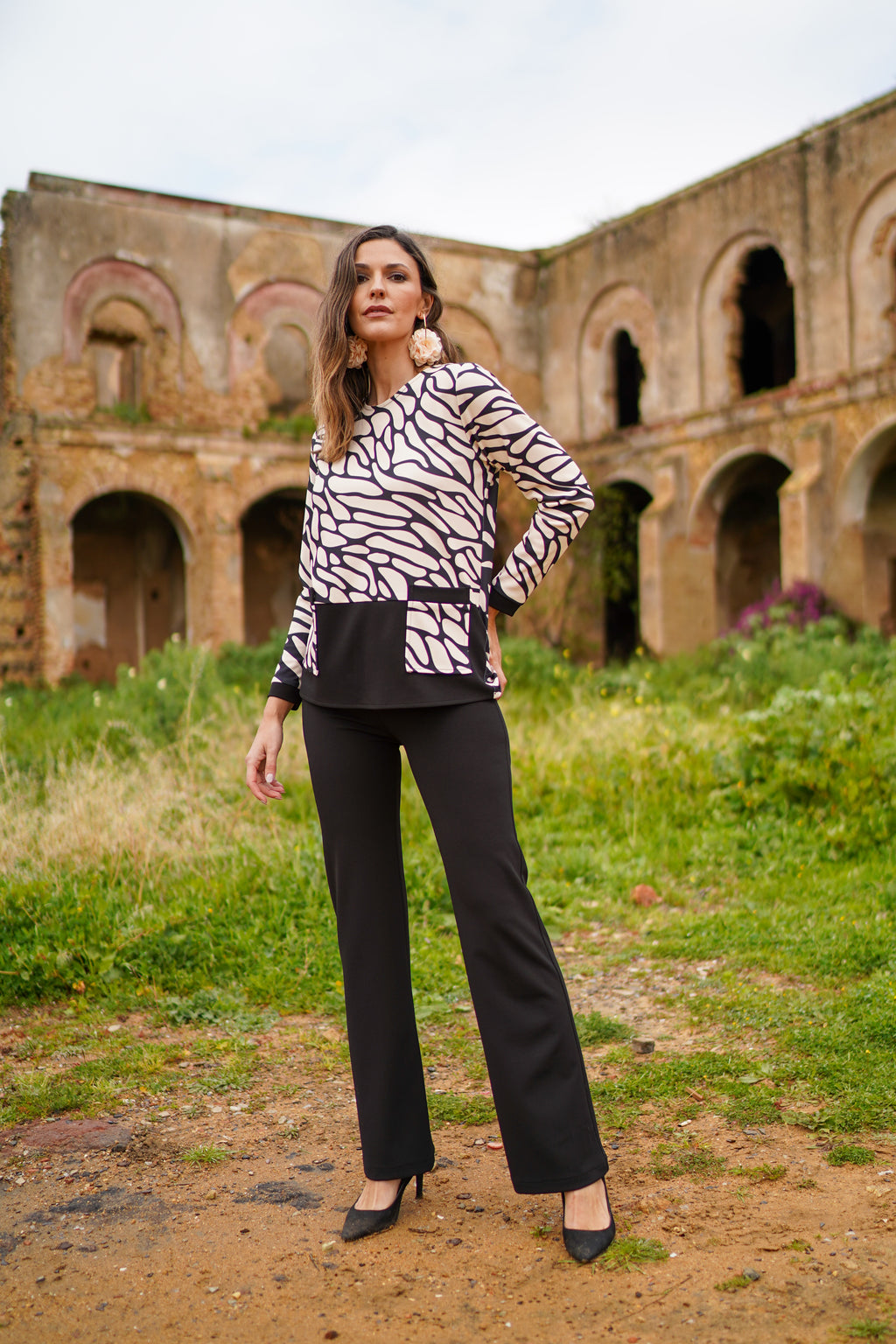 Camiseta Punto Cordinada Con Liso Y Bolsillos De Parche Tostado