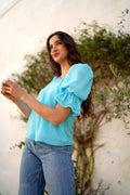 Blusa volante manga lisa Aguamarina