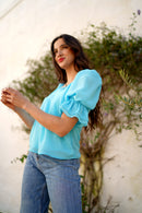Blusa volante manga lisa Aguamarina