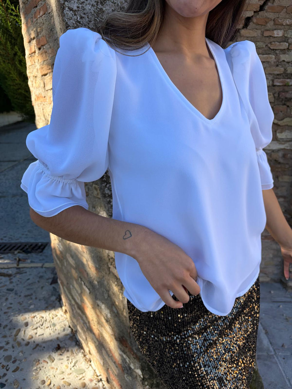 Blusa volante manga lisa Blanco