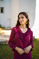 Blusa volante cuello gasa liso