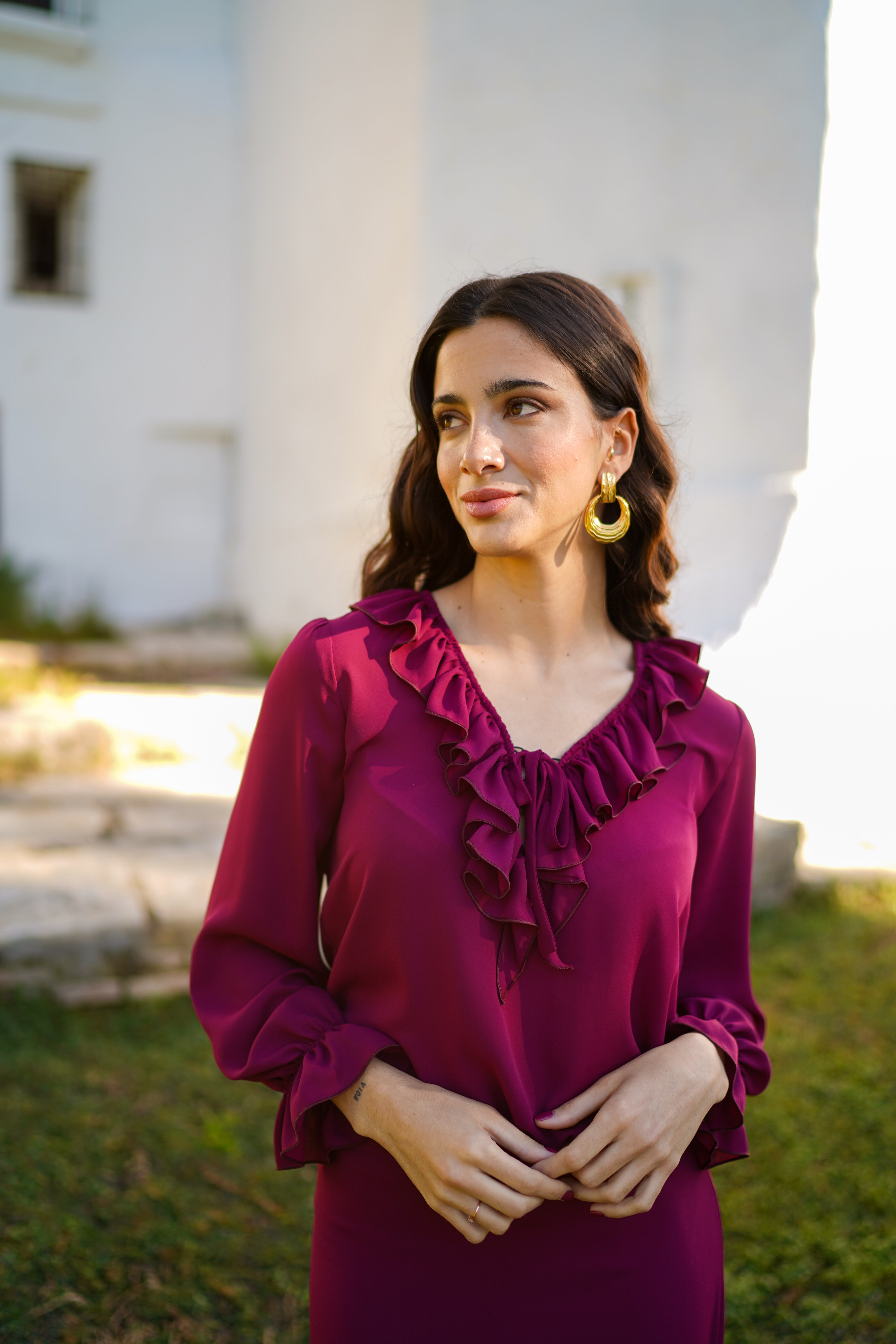 Blusa volante cuello gasa liso