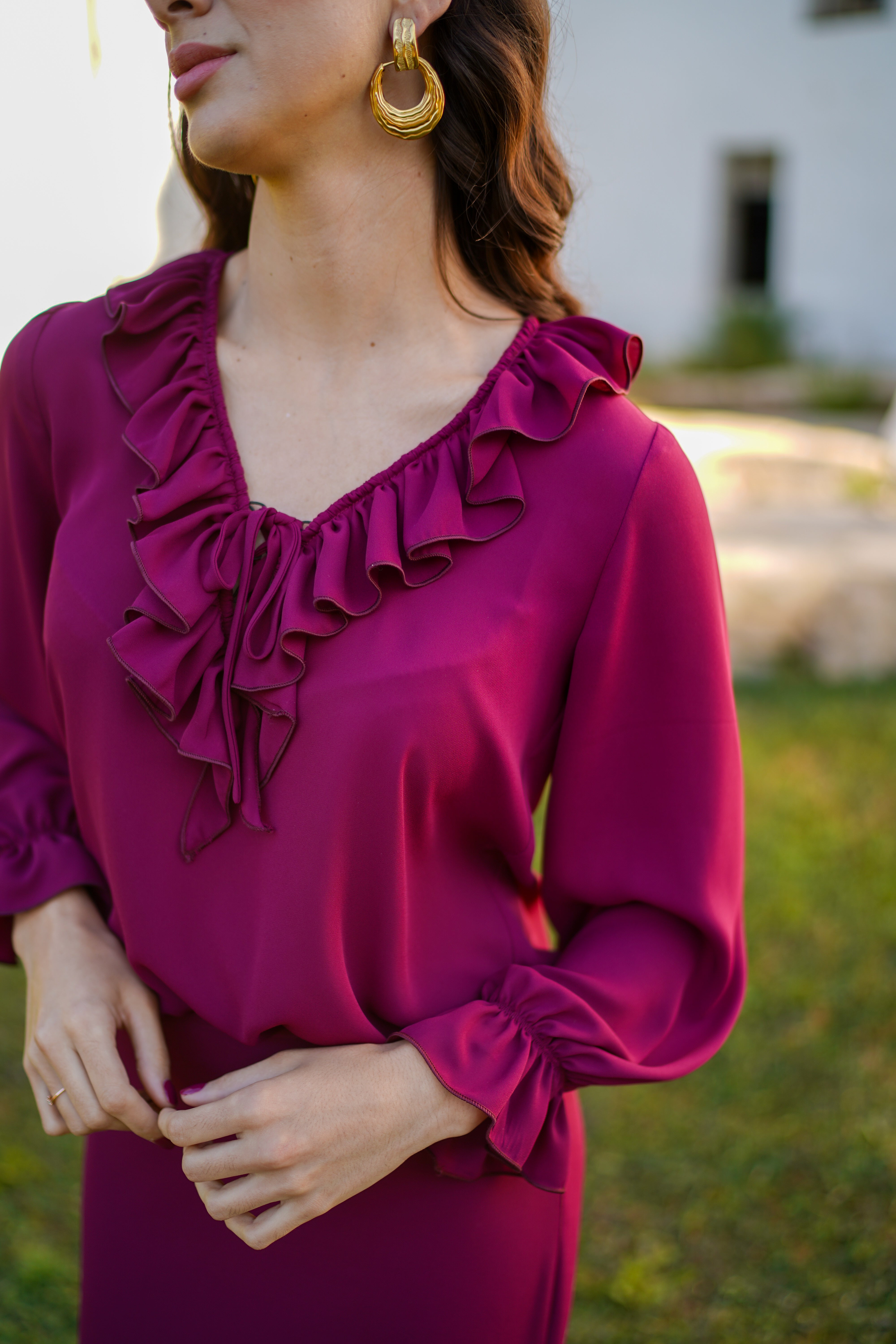 Blusa volante cuello gasa liso