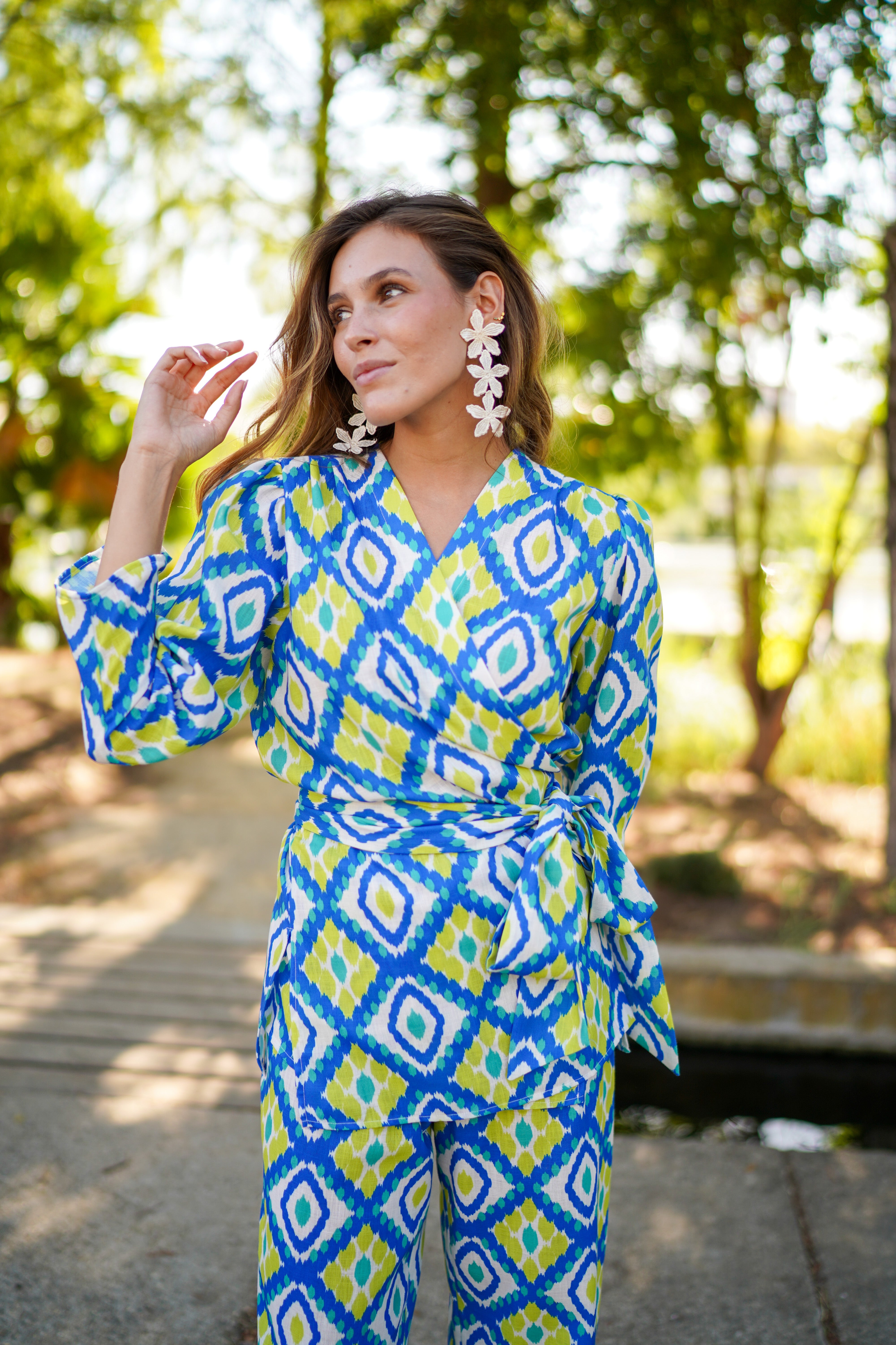 Conjunto estampado pantalon goma lino
