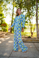 Conjunto estampado pantalon goma lino