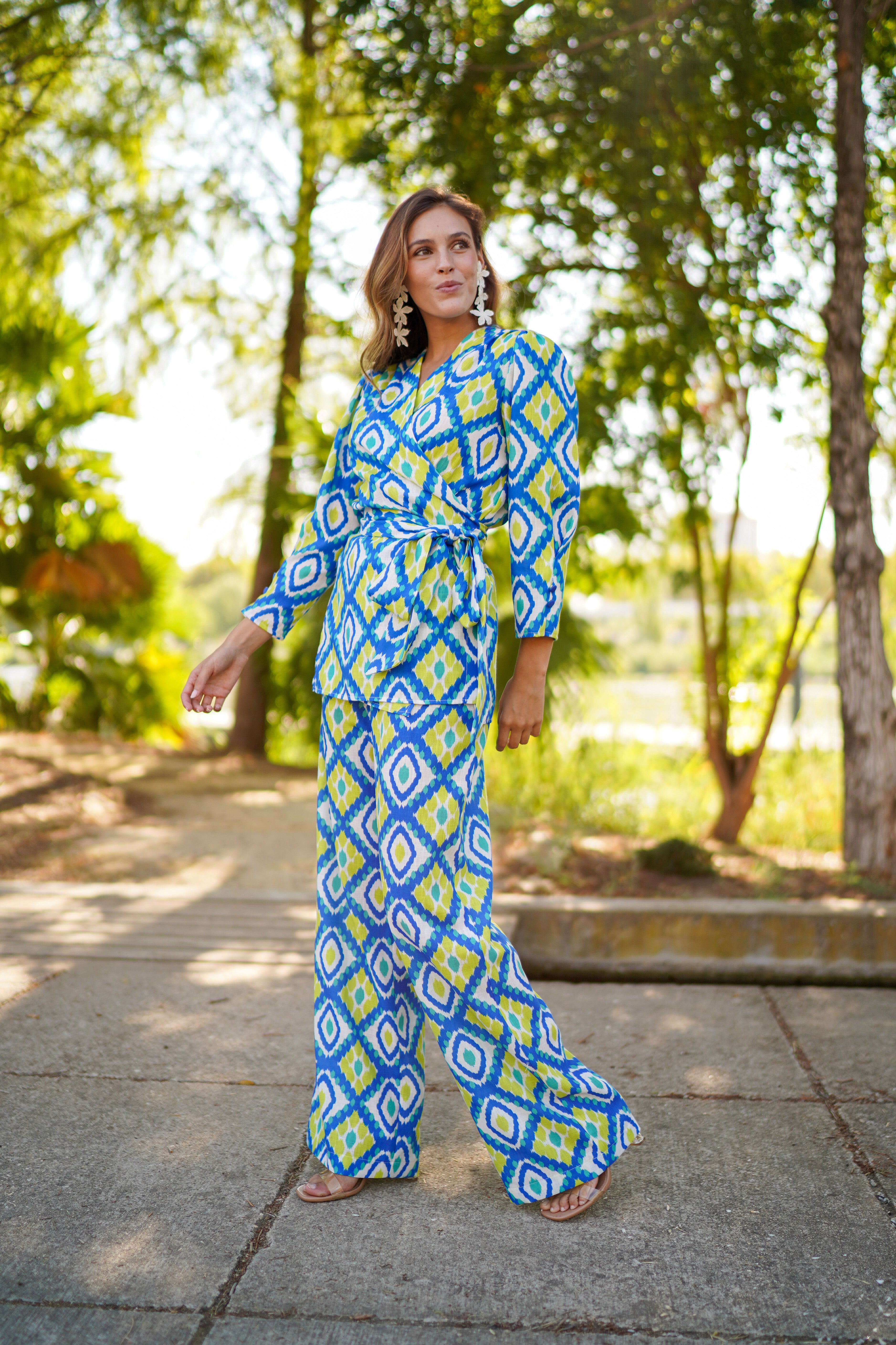 Conjunto estampado pantalon goma lino