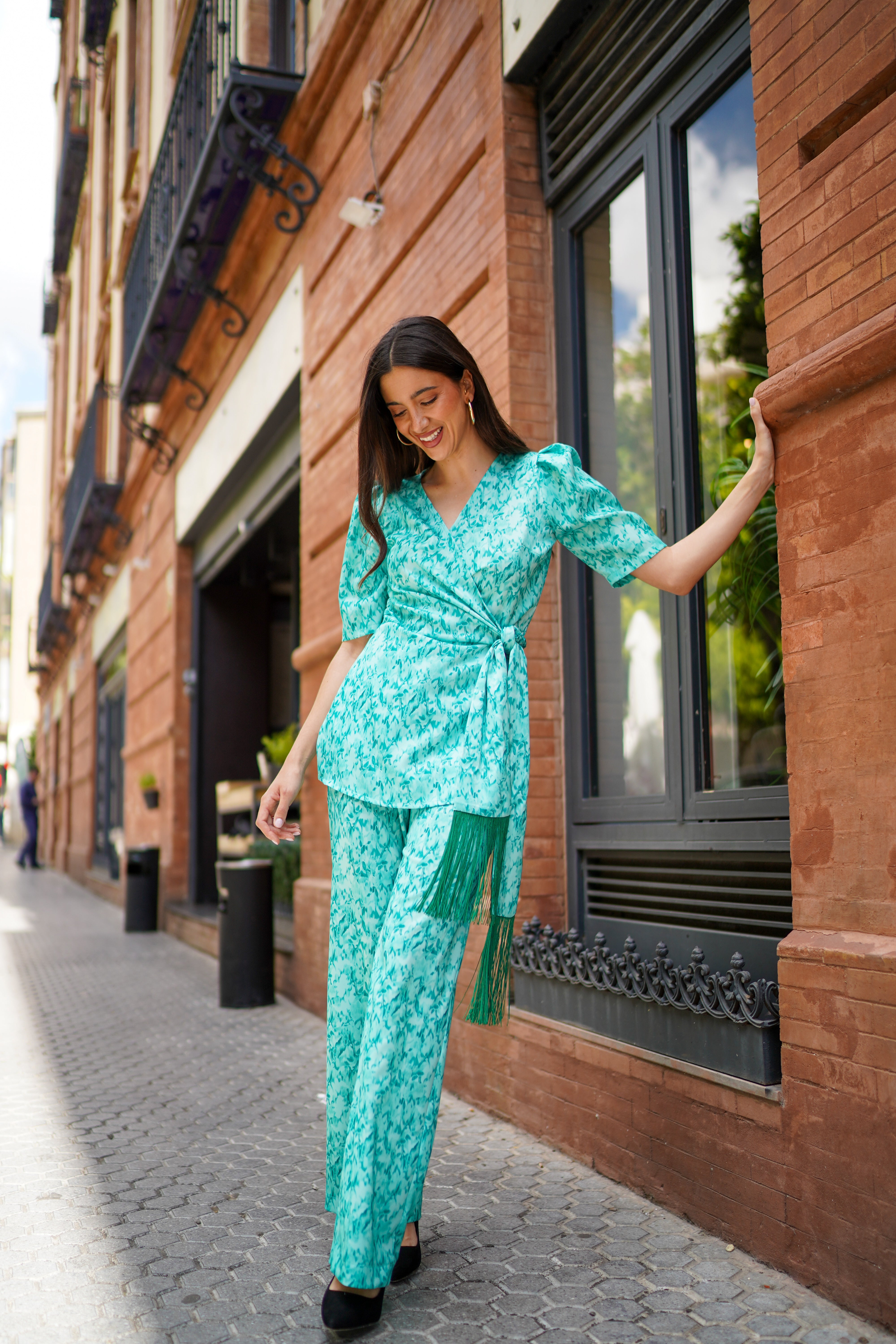 Conjunto estampado fajin flecos