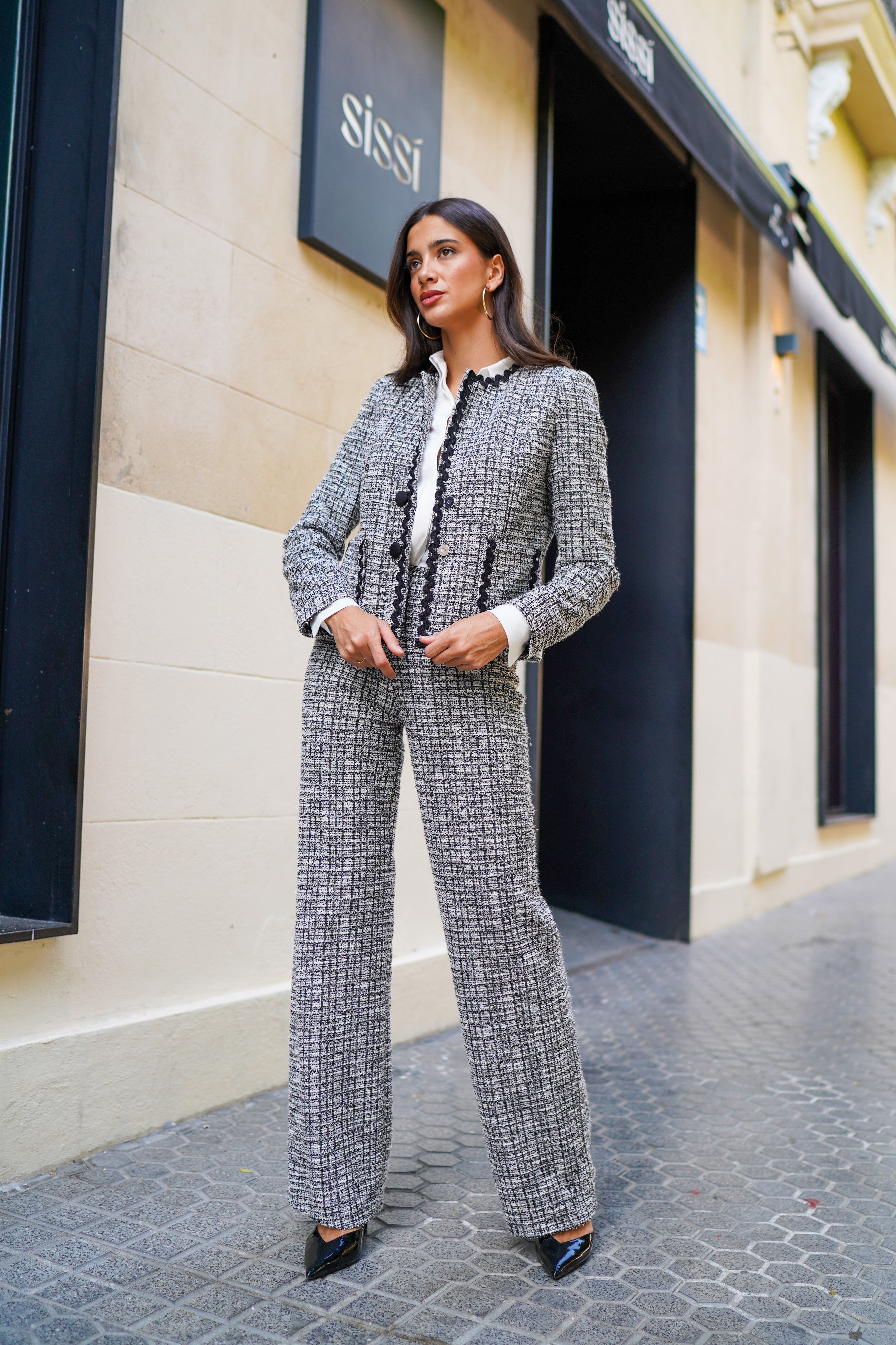 Chaqueta Chanel cuadros Negro