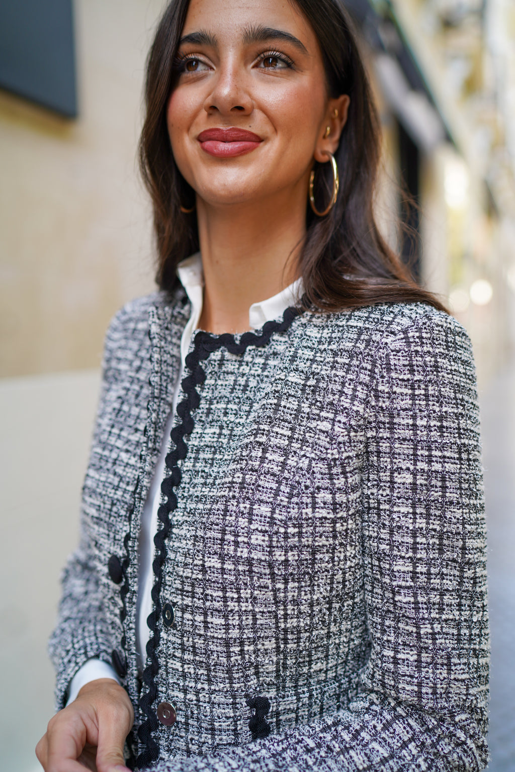 Chaqueta Chanel cuadros Negro