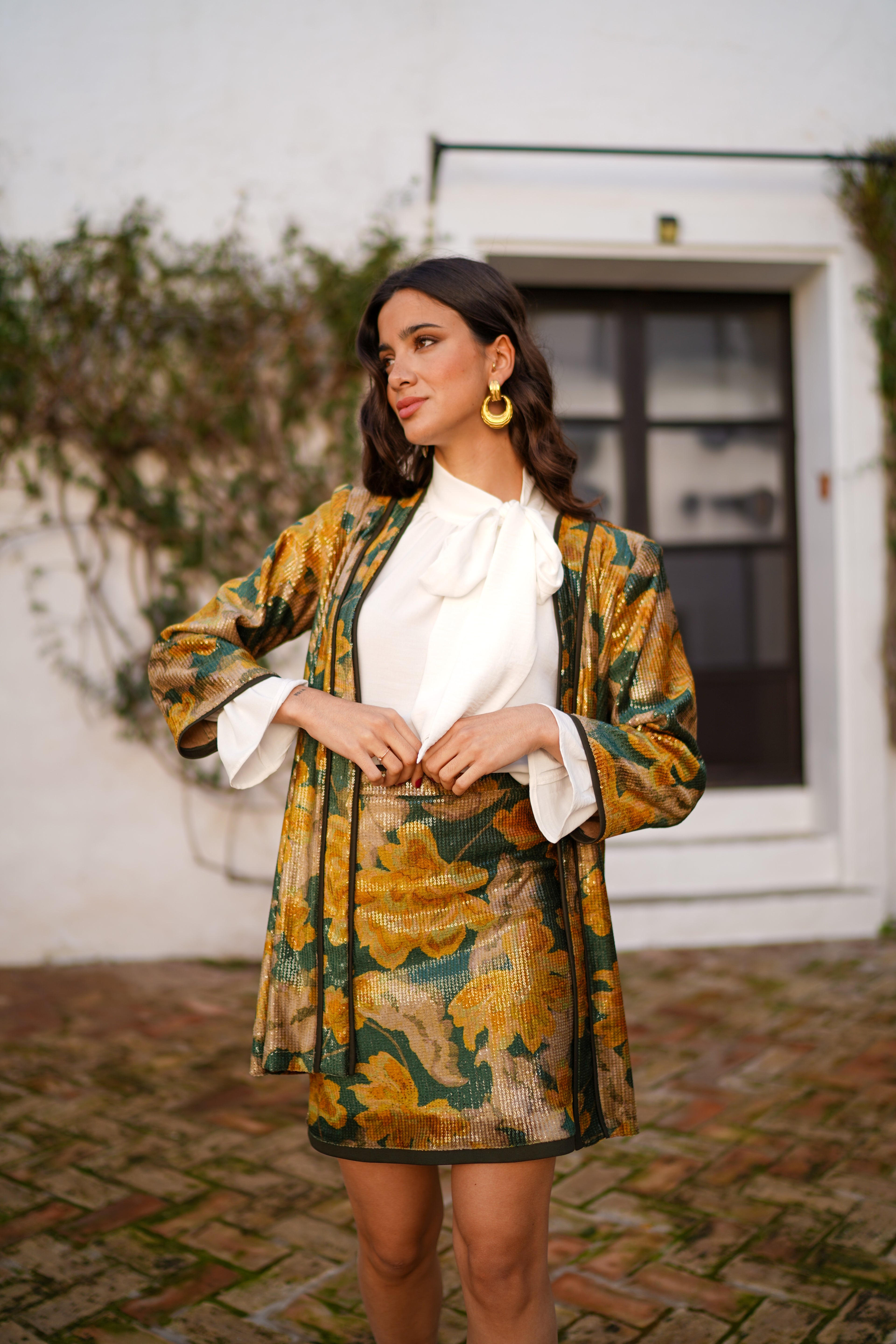 Falda lentejuelas corta estampada