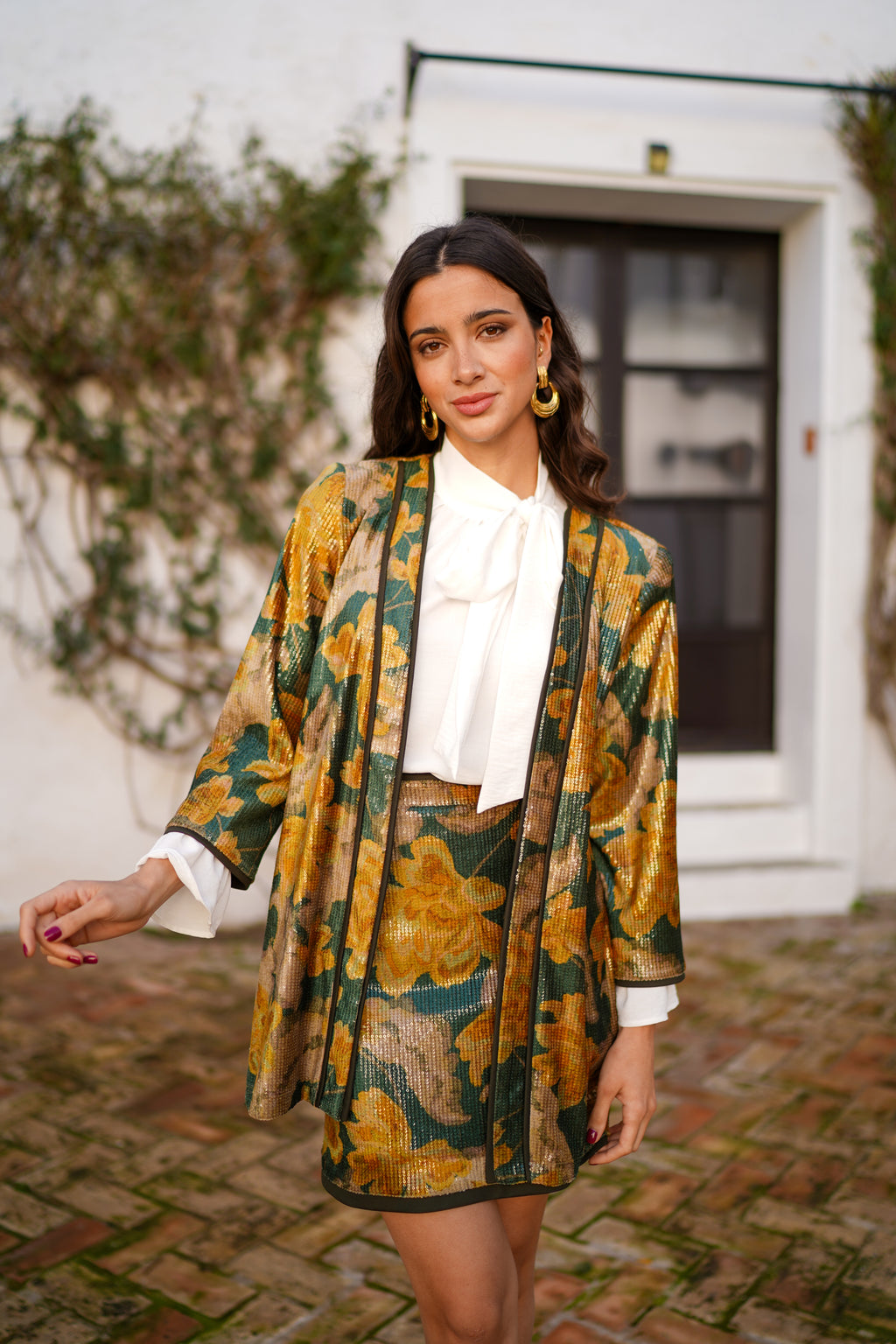 Falda lentejuelas corta estampada