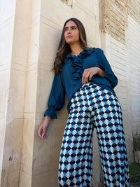 Pantalon basic punto estampado Azul Petroleo