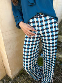 Pantalon basic punto estampado Azul Petroleo
