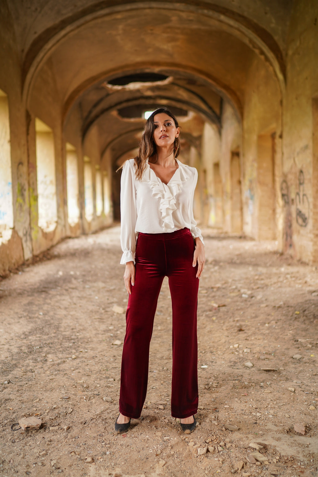 Pantalón Terciopelo Liso Rubí