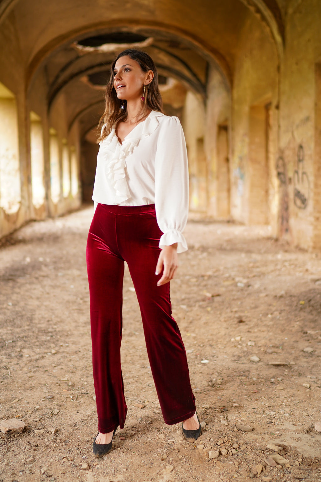 Pantalón Terciopelo Liso Rubí