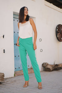 Pantalon basic pata ancha cremallera espalda