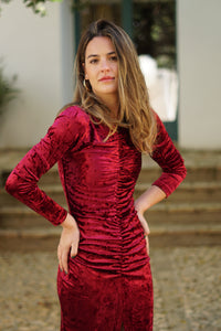 Vestido Cuello Caído Rubí