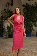 Vestido cortes plisado en hombros