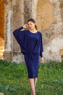 Vestido puños nudo y capa liso