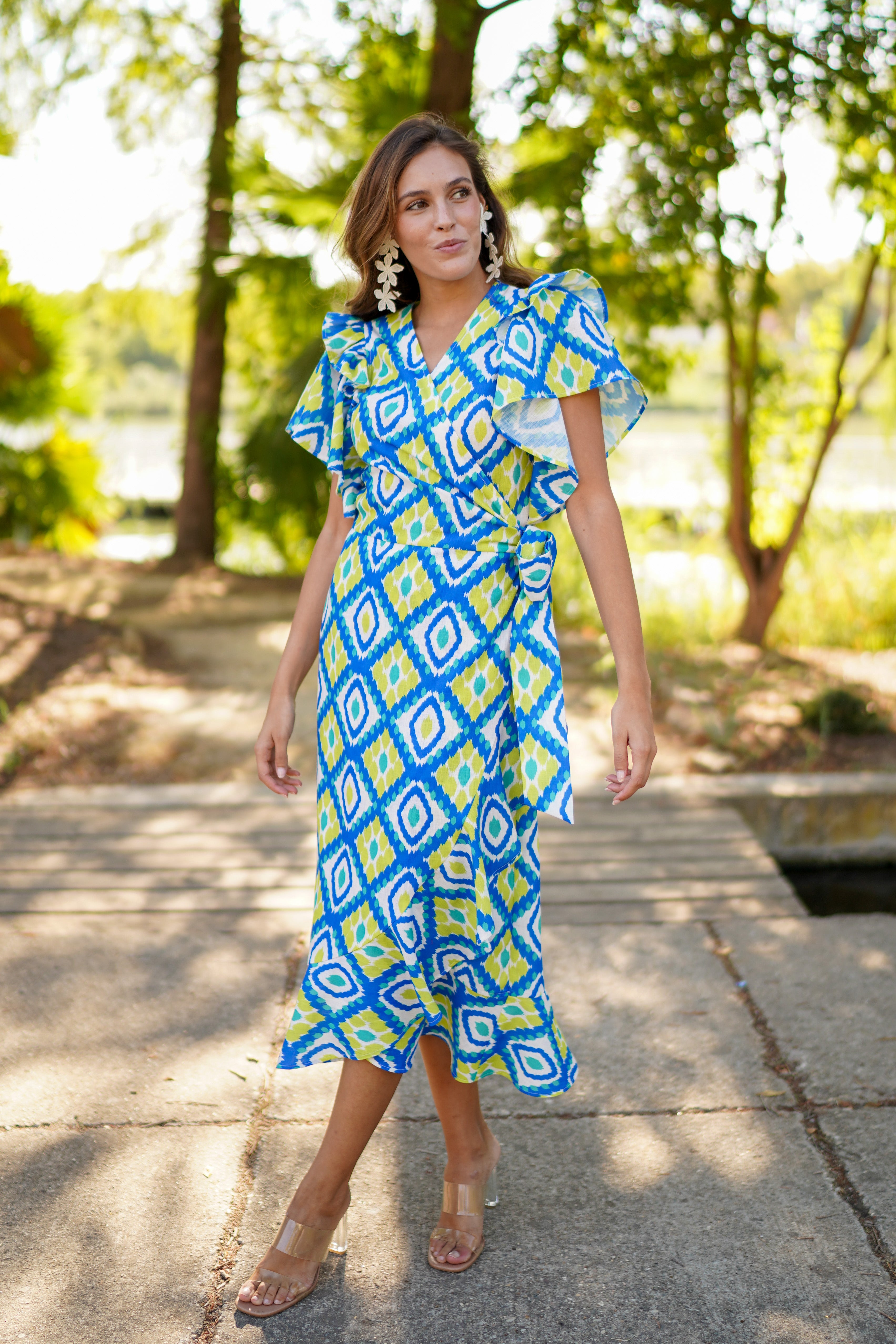 Vestido volante capa lino estampado