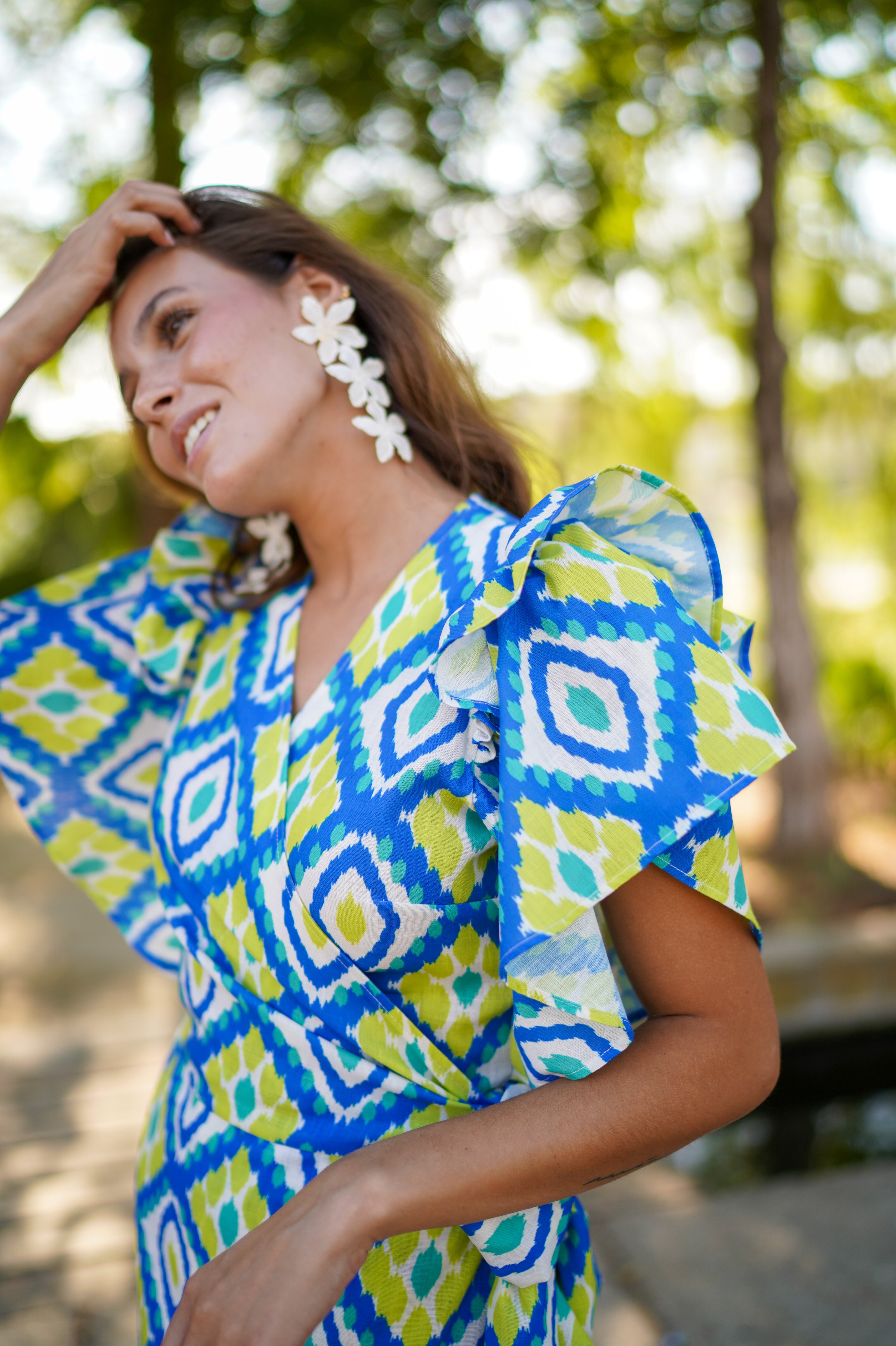 Vestido volante capa lino estampado