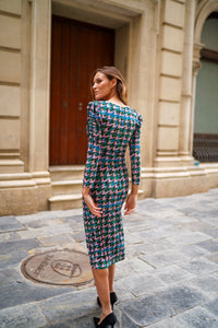 Vestido de Punto Drapeado Estampado Maquillaje