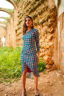 Vestido Drapeado Desigual Estampado Maquillaje