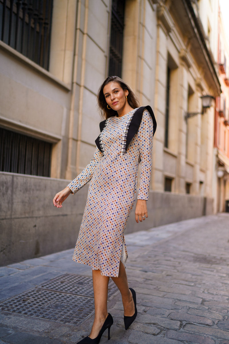 Vestido Aletas y Flequitos Azul Pavo