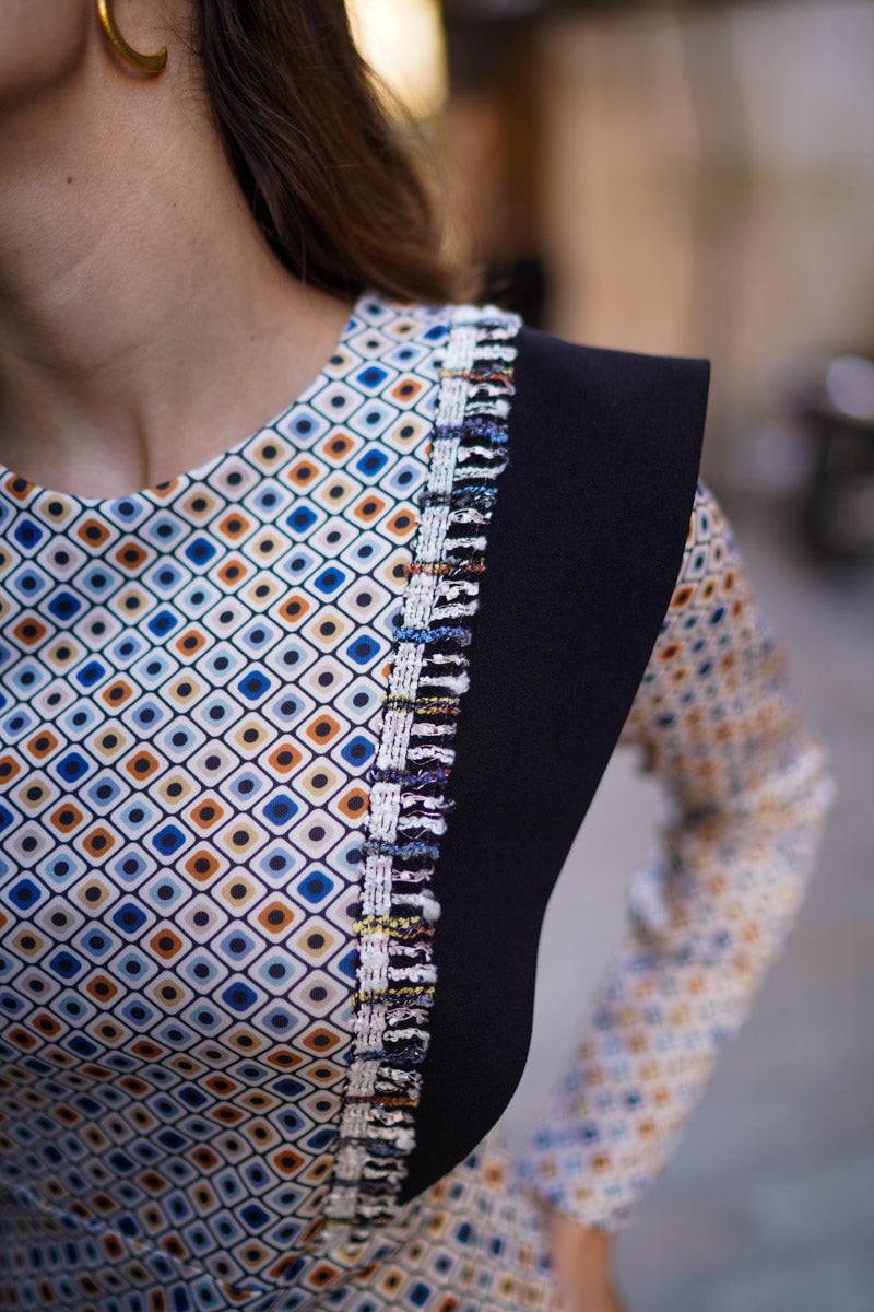 Vestido Aletas y Flequitos Azul Pavo