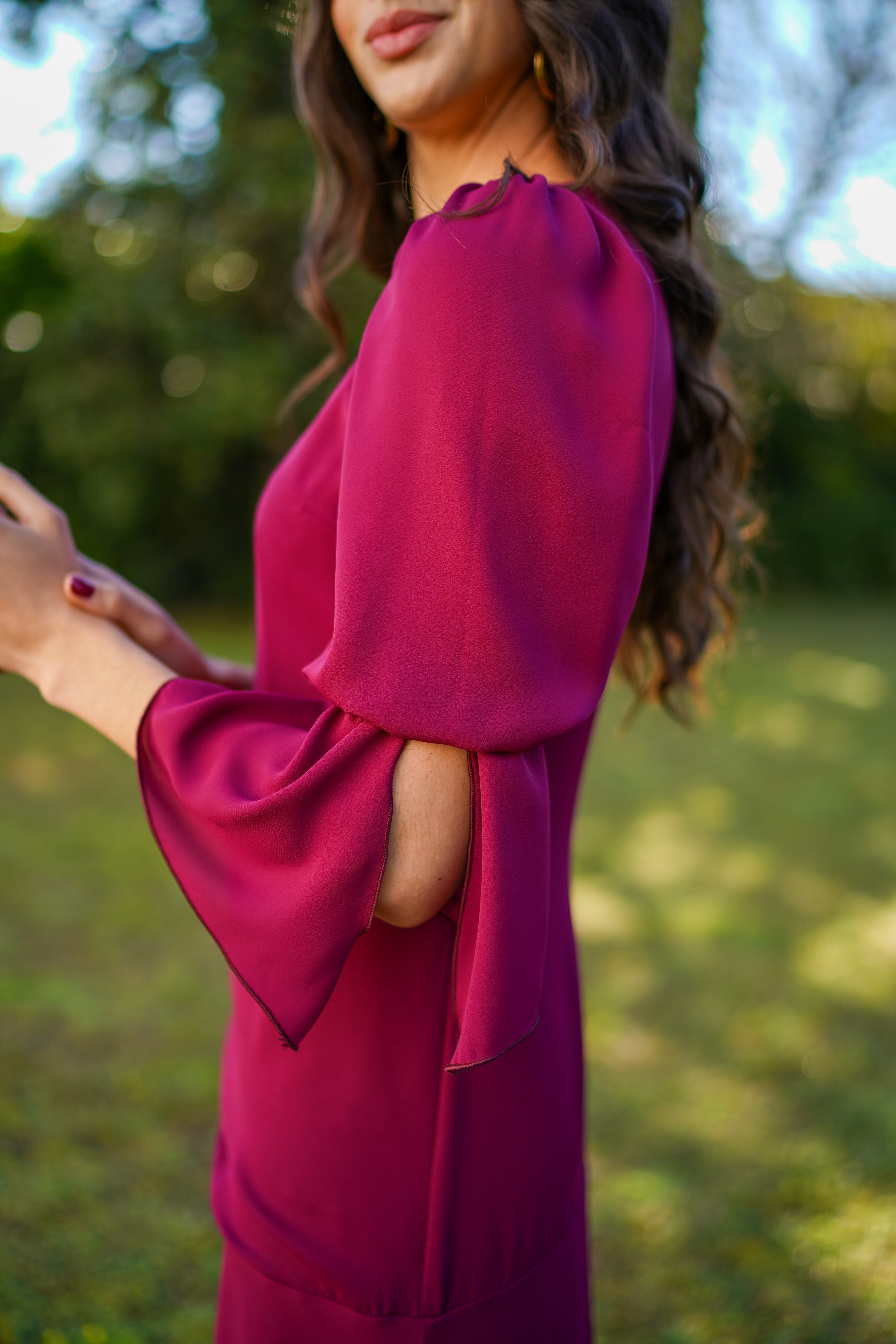 Vestido mangas pico liso
