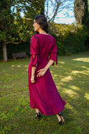 Vestido mangas pico liso