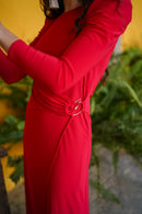 Vestido pliegues hebilla liso
