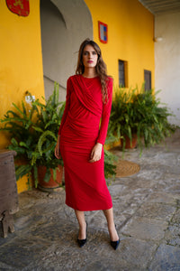 Vestido punto tiras drapeadas liso