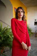Vestido punto tiras drapeadas liso