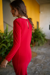 Vestido punto tiras drapeadas liso