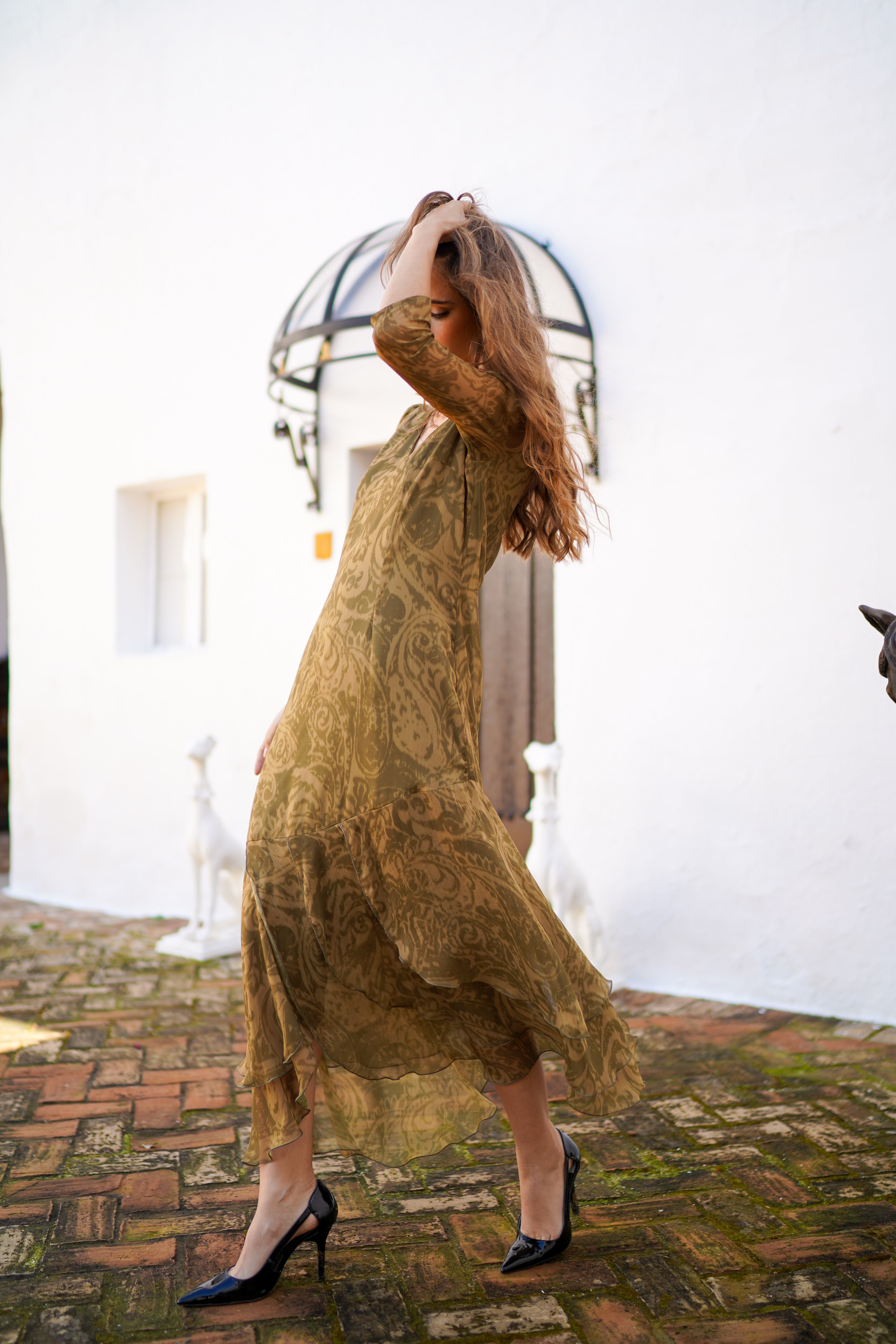 Vestido midi gasa con estampado barroco