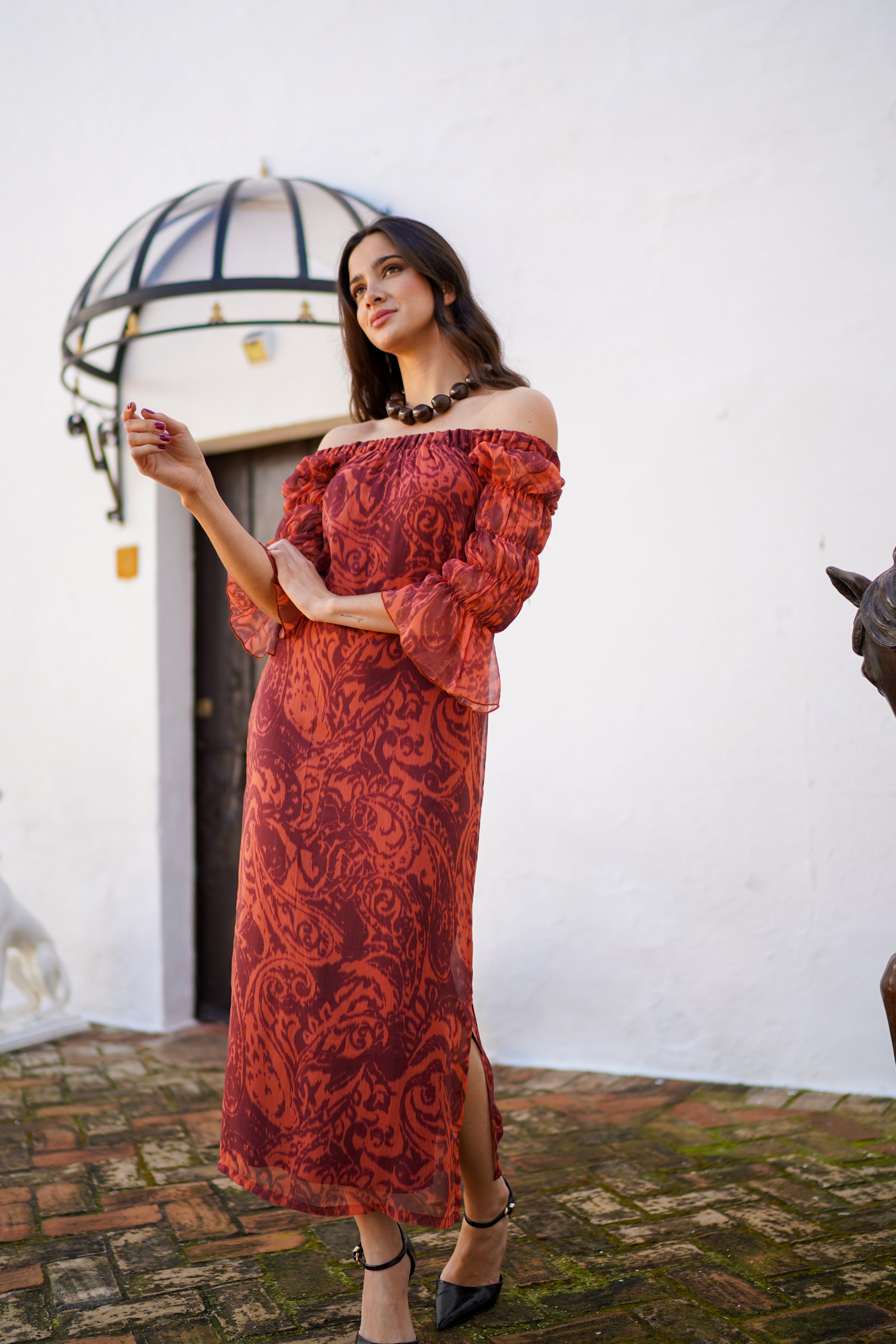 Vestido mangas abullonadas estampado
