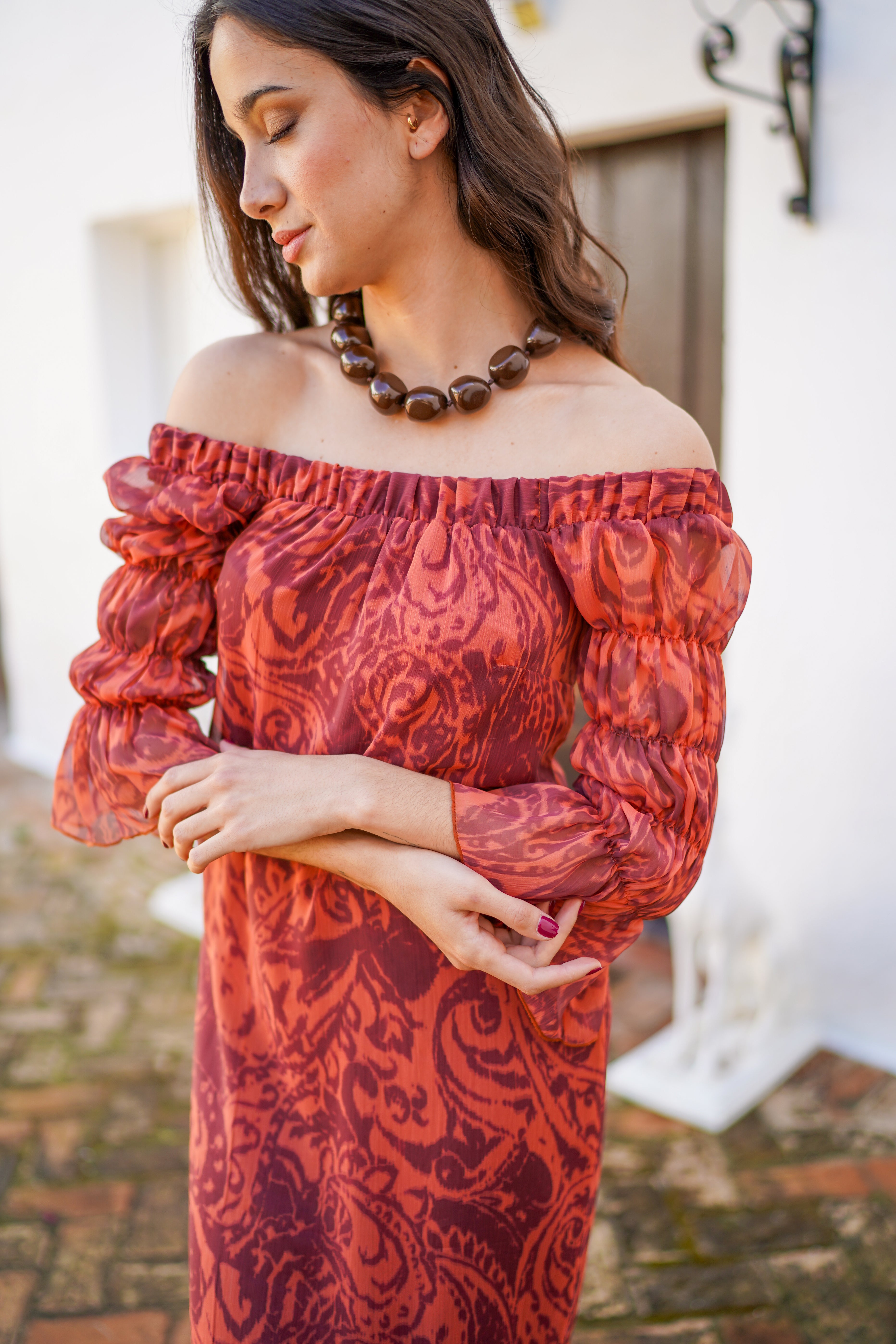Vestido mangas abullonadas estampado