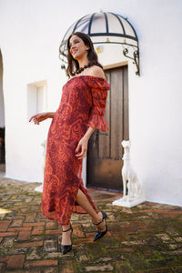 Vestido mangas abullonadas estampado