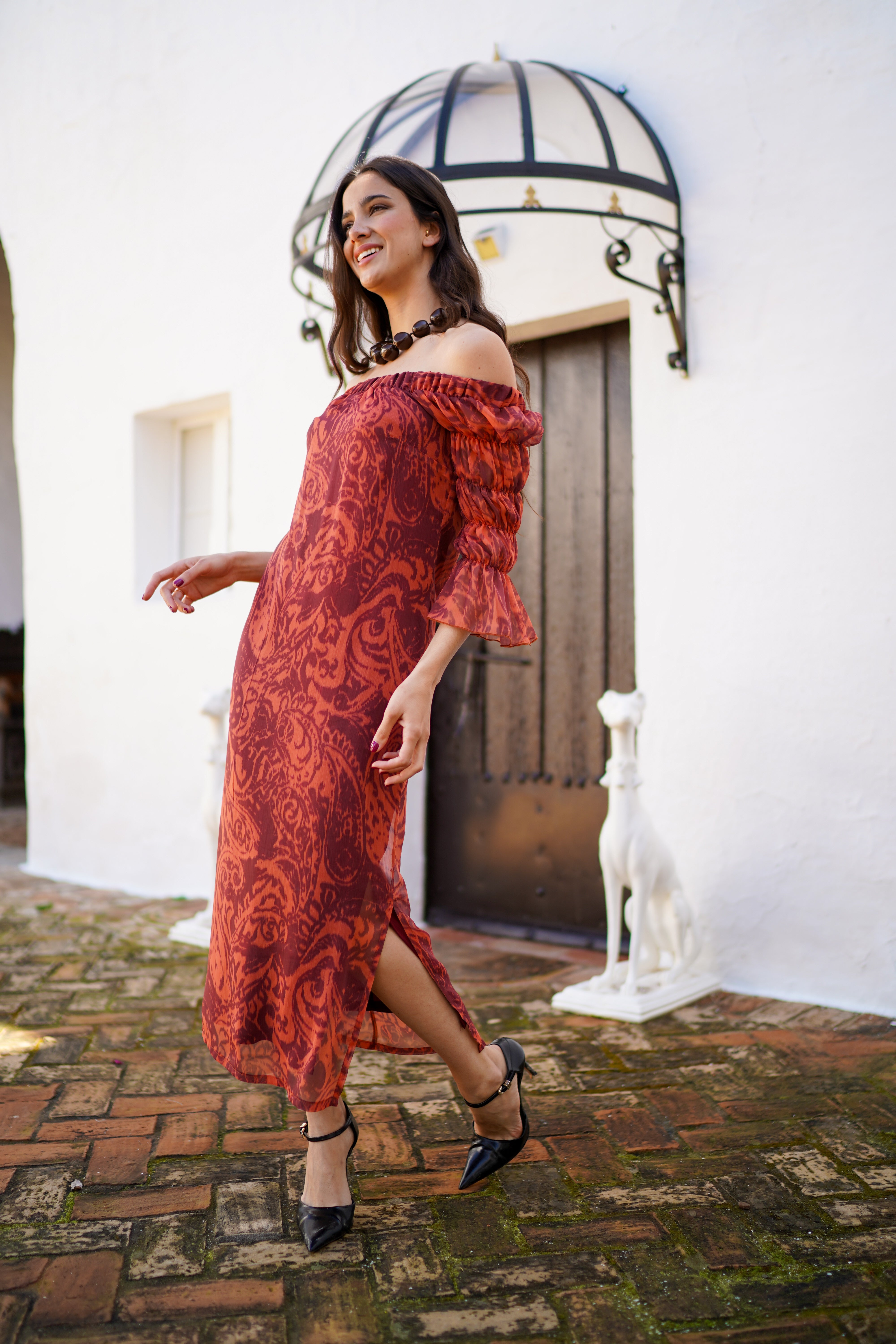 Vestido mangas abullonadas estampado