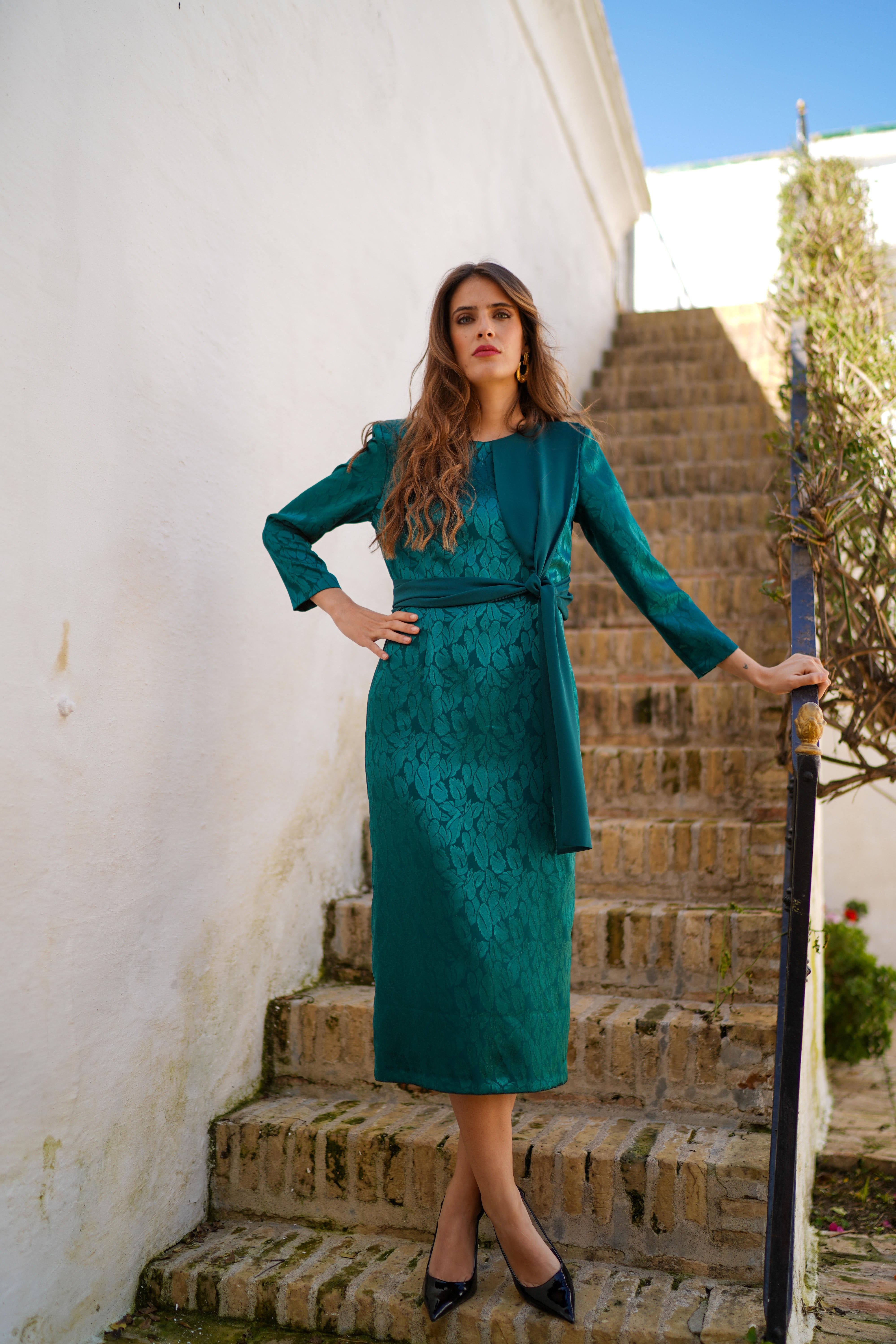 Vestido lazada gasa y brocado