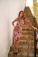 Vestido punto tiras drapeadas estampado