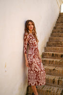 Vestido punto tiras drapeadas estampado