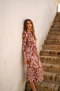 Vestido punto tiras drapeadas estampado