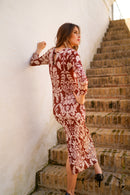 Vestido punto tiras drapeadas estampado