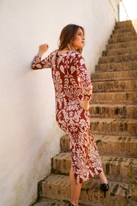 Vestido punto tiras drapeadas estampado