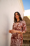 Vestido drapeado mangas globo estampado