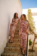 Vestido drapeado mangas globo estampado